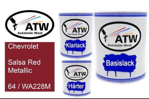 Chevrolet, Salsa Red Metallic, 64 / WA228M: 1L Lackdose + 1L Klarlack + 500ml Härter - Set, von ATW Autoteile West.